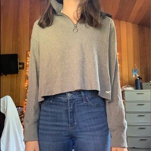 hollister waffle print cropped quarter zip sweater